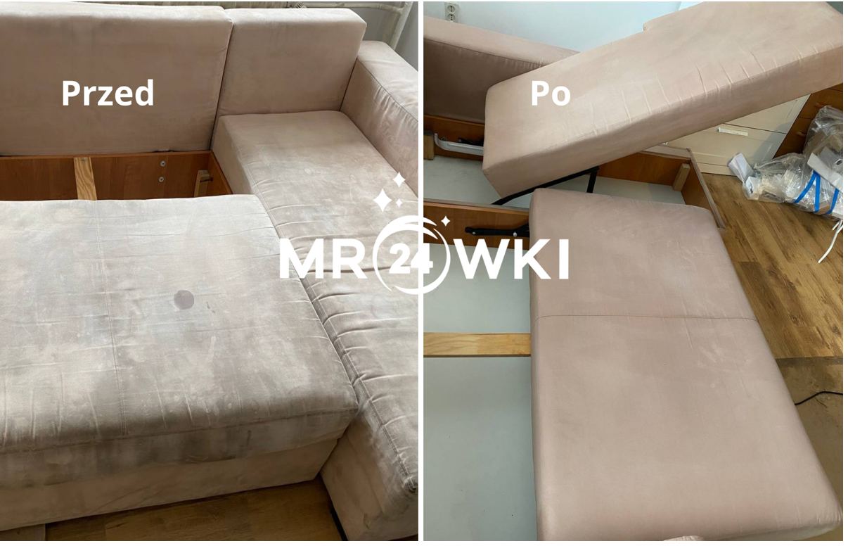 Narożnik welurowy przed i po praniu