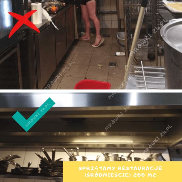 Kuchnia restauracyjna przed i po sprzątaniu