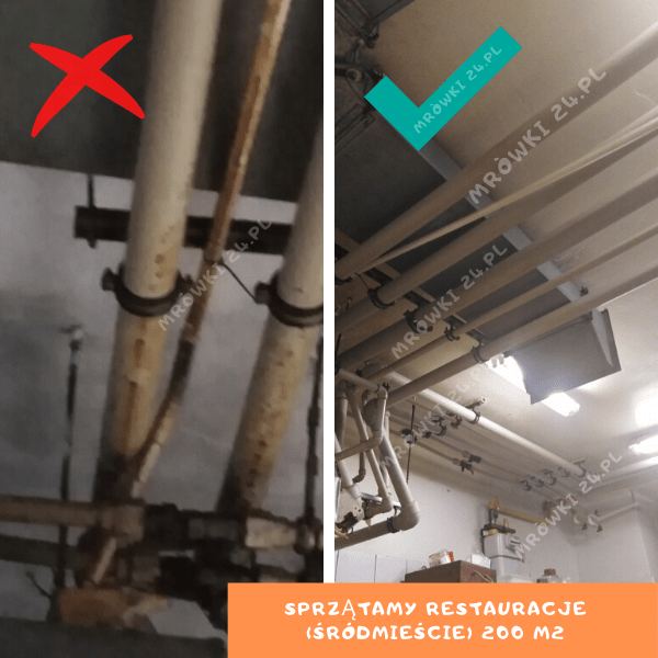 Instalacje w piwnicy przed i po czyszczeniu