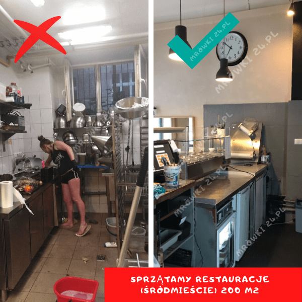 Zaplecze restauracji przed i po sprzątaniu